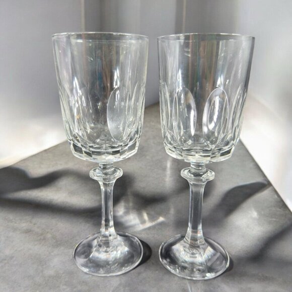 Tiffin Franciscan Atwater Stem Goblet Clear Crystal Heavy Cups Glasses Set 2 VTG - Picture 1 of 8